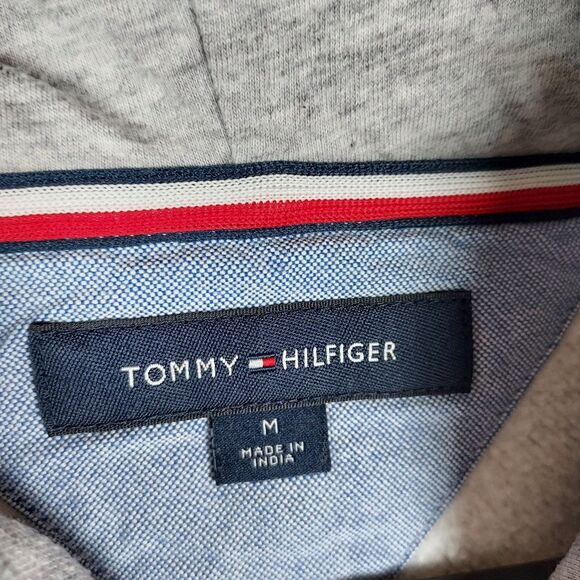 Tommy Hilfiger Hoodie Men’s M Gray Pullover Sweatshirt Flag Logo Casual - Picture 5 of 8